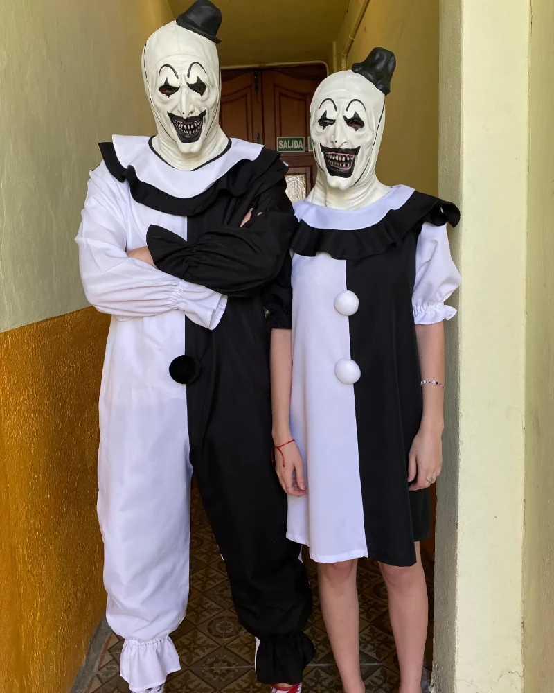 Art the Clown Couple with Split Black and White Suits and Masks