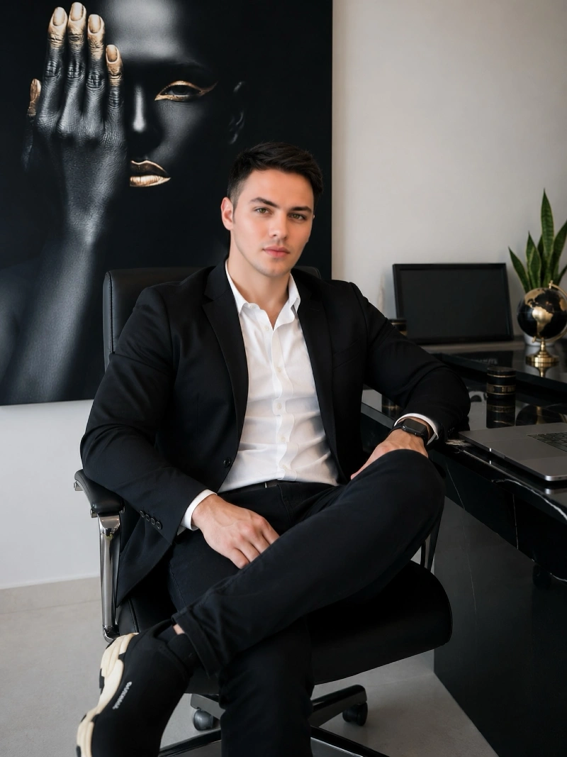 Black Blazer with Unbuttoned White Shirt and Chunky Sneakers