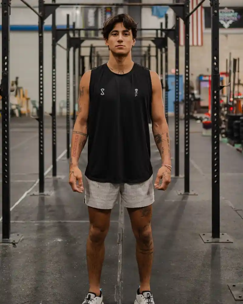 Black Performance Tank & Stone Training Shorts – Refined Activewear Style