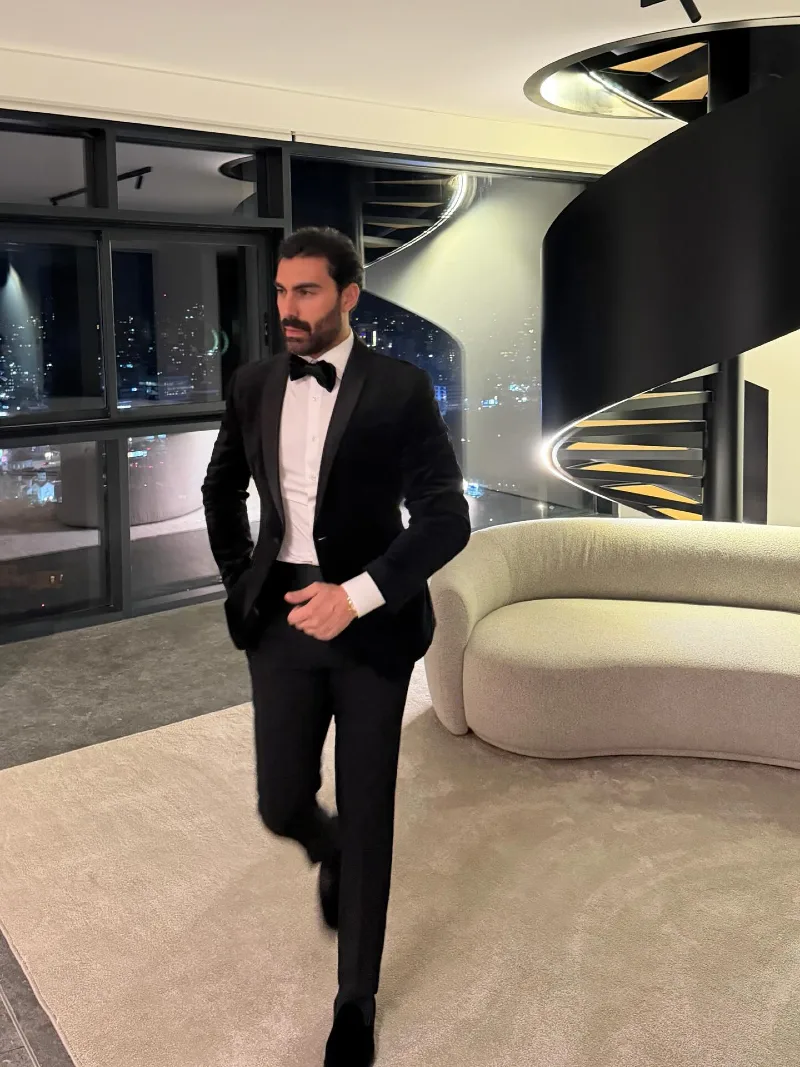 Black Velvet Dinner Jacket with Classic Bowtie