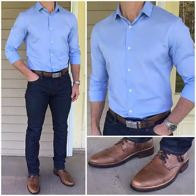Blue Shirt and Dark Indigo Denim - Polished Confidence for Heat