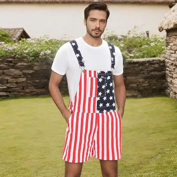 Bold American Flag Short-Alls - Festive Costume, Not Casual Wear