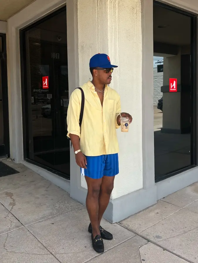 Bright Blue Shorts and Soft Yellow Button-Up - Elevating Athletic Comfort