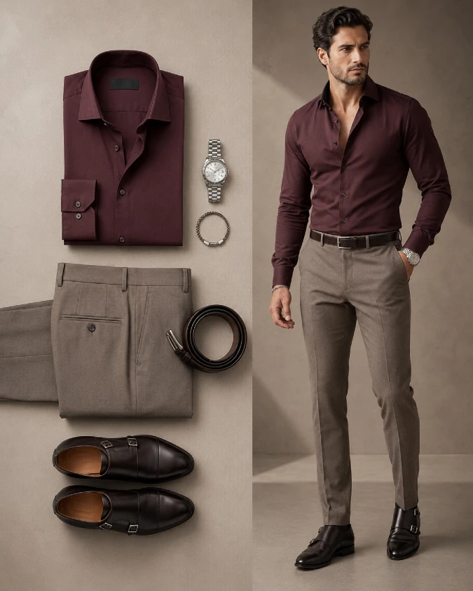 Burgundy Spiced Tailoring Slim-Fit Office Core - Keeping Academic Style Cool