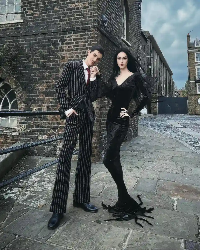Chalk-Stripe Flared Suit with Ruby Satin Tie and Polished Derbies