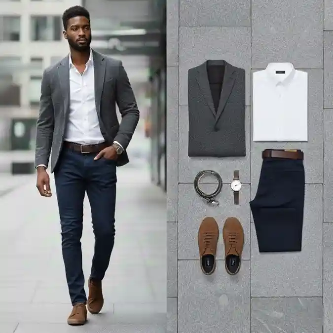 Charcoal Blazer and Navy Chinos - The New Hybrid Work Standard