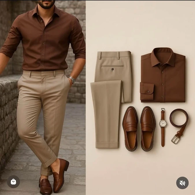 Chocolate Brown Shirt and Sand-Tone Chinos – Breathable Smart Casual For Summer Workdays
