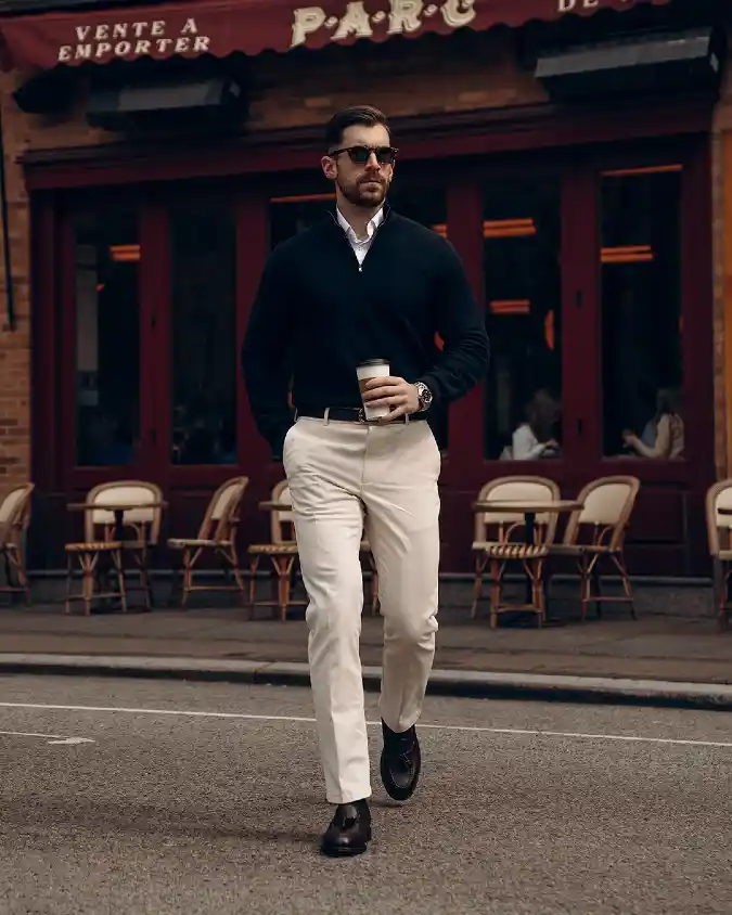 Coffee Run Minimalism - Cream Chinos for Modern Urban Commutes