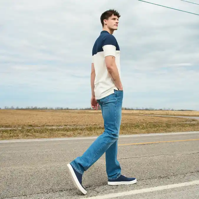Color-Block Knitted Polo & Straight-Leg Denim - Casual Friday Revamped