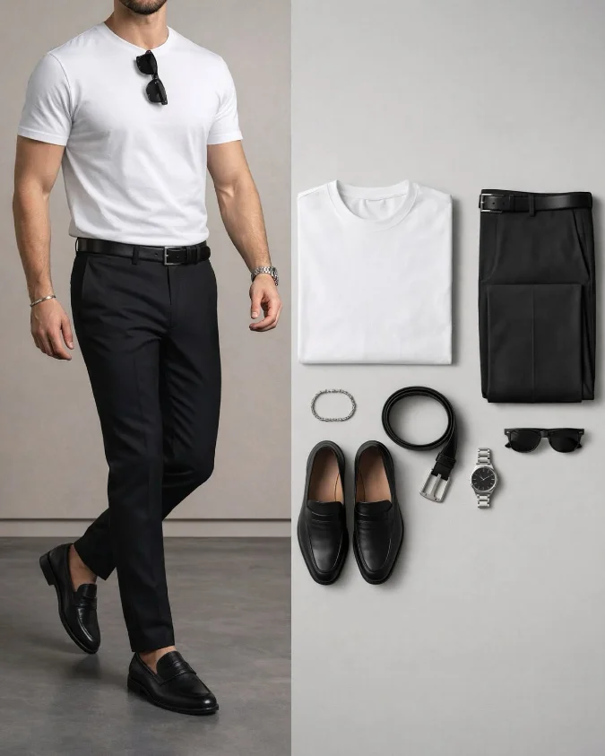 Contrast White and Black T-shirt Combination - Sharp Summer Minimalism