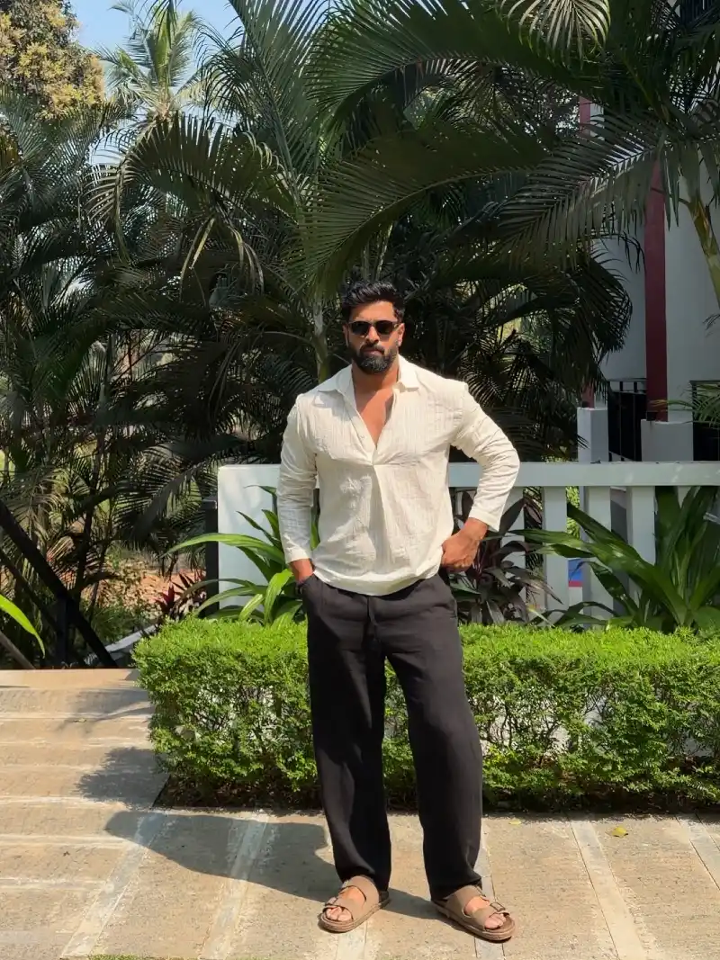 Cream Crinkled Shirt with Black Relaxed Trousers