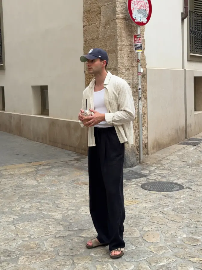 Cream Striped Unstructured Overshirt - Navigating Historic Cities with Ease