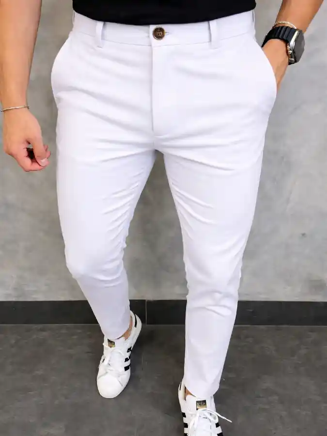 Crisp White Chino Focus - Elevating Modern Smart-Casual