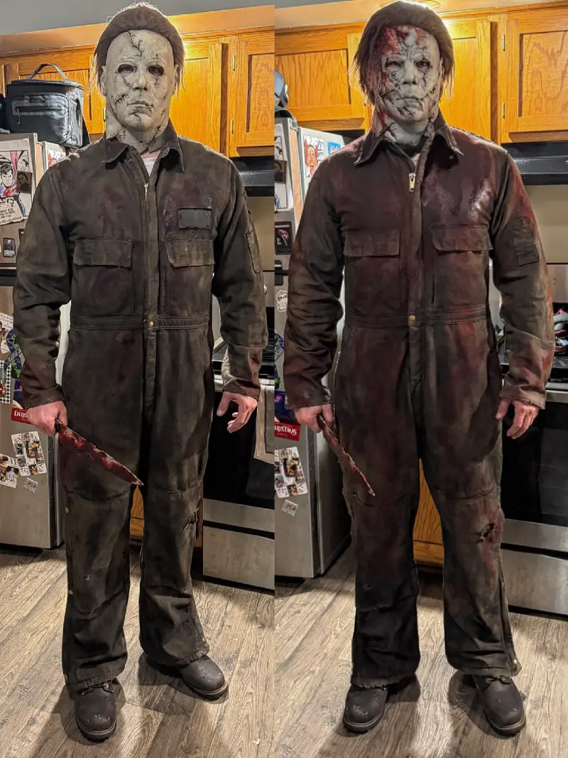 Distressed Workwear Coveralls with Weathered Slasher Mask