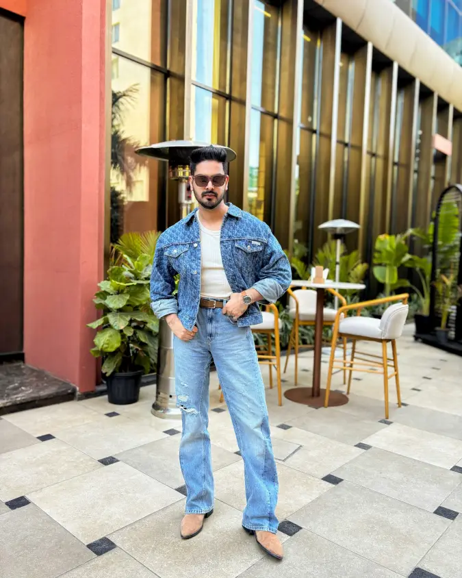 Double Denim Blue Relaxed Casual Wear - Mastering [Summer Brunch Outfits for Men That Are Smart-Casual Perfection]