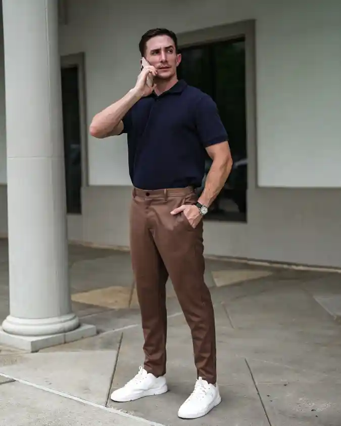 Earthy Brown Chinos and Navy Polo Elevated Smart-Casual Fundamentals