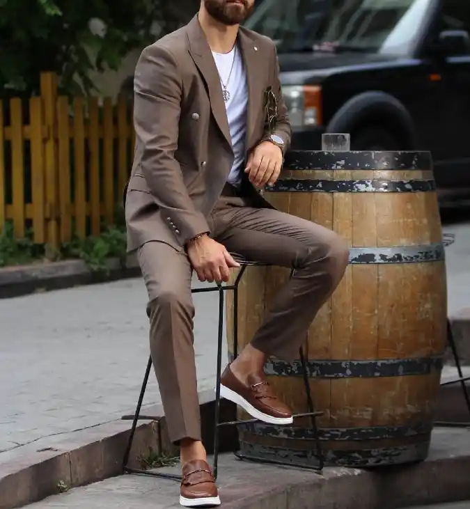 Earthy Double-Breasted Suit - Modern Summer Wedding Sophistication