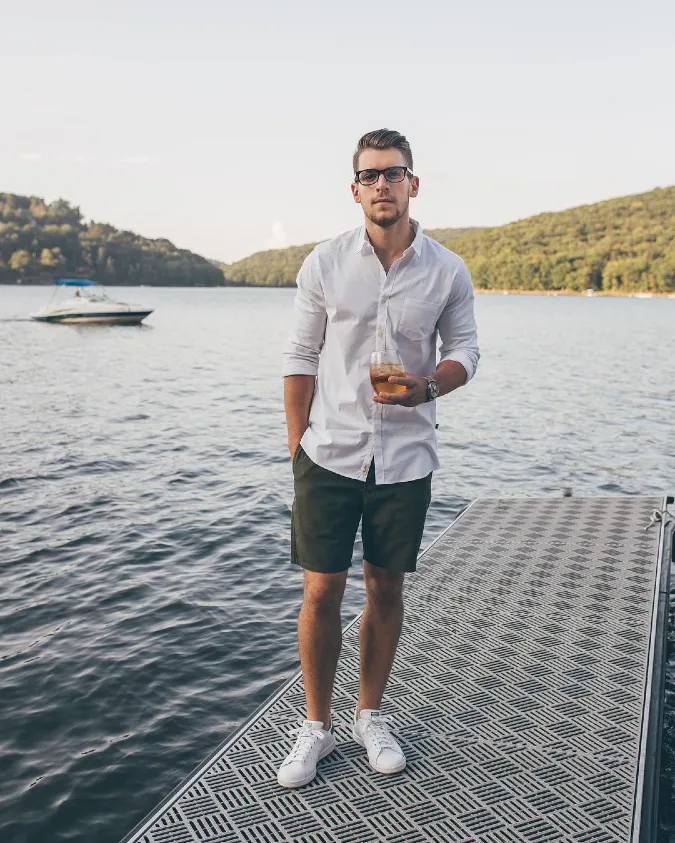 Earthy Olive and Crisp White Relaxed Fit - Weekend Travel Menswear