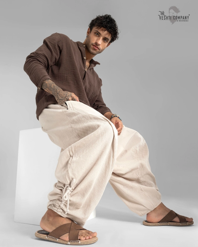 Earthy Textured Henley & Oversized Cream Trousers – Unlocking Free-Spirited Summer Ease