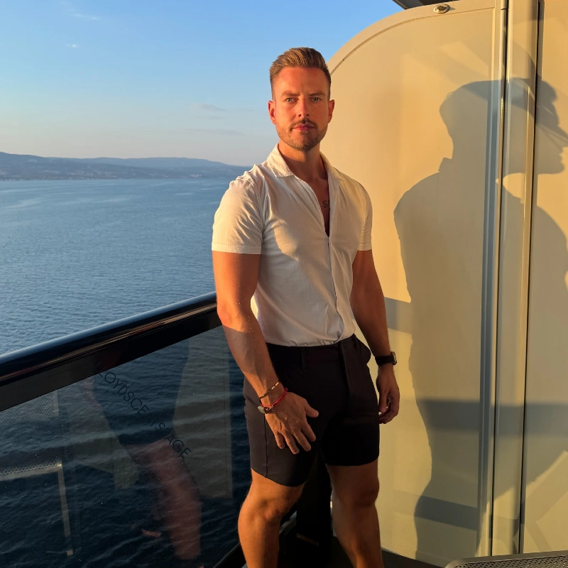 Fitted White Short Sleeve Shirt with Navy Tailored Shorts