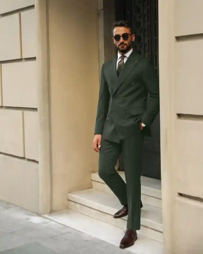 Forest Green Double-Breasted Suit - Elevated Cocktail Attire