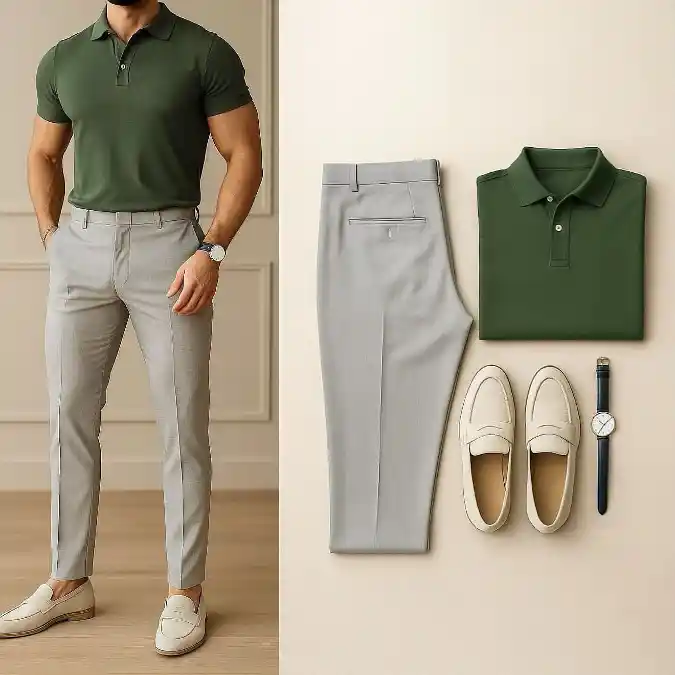 Forest Green Knitted Polo and Grey Trousers - Navigating the Modern Hybrid Workplace