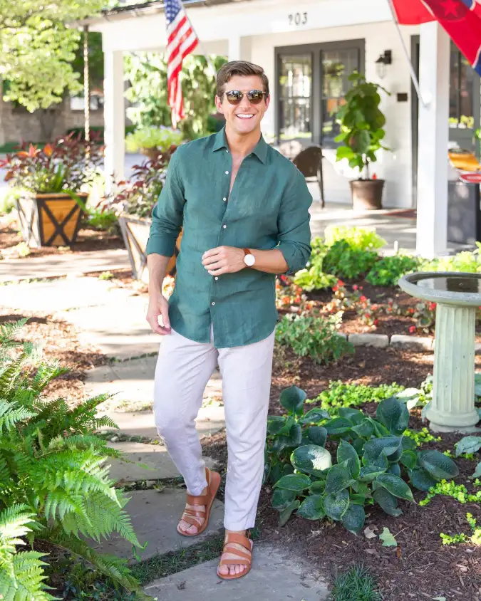 Forest Green Relaxed Linen & Lightweight Trousers - Defining Summer Brunch Smart-Casual