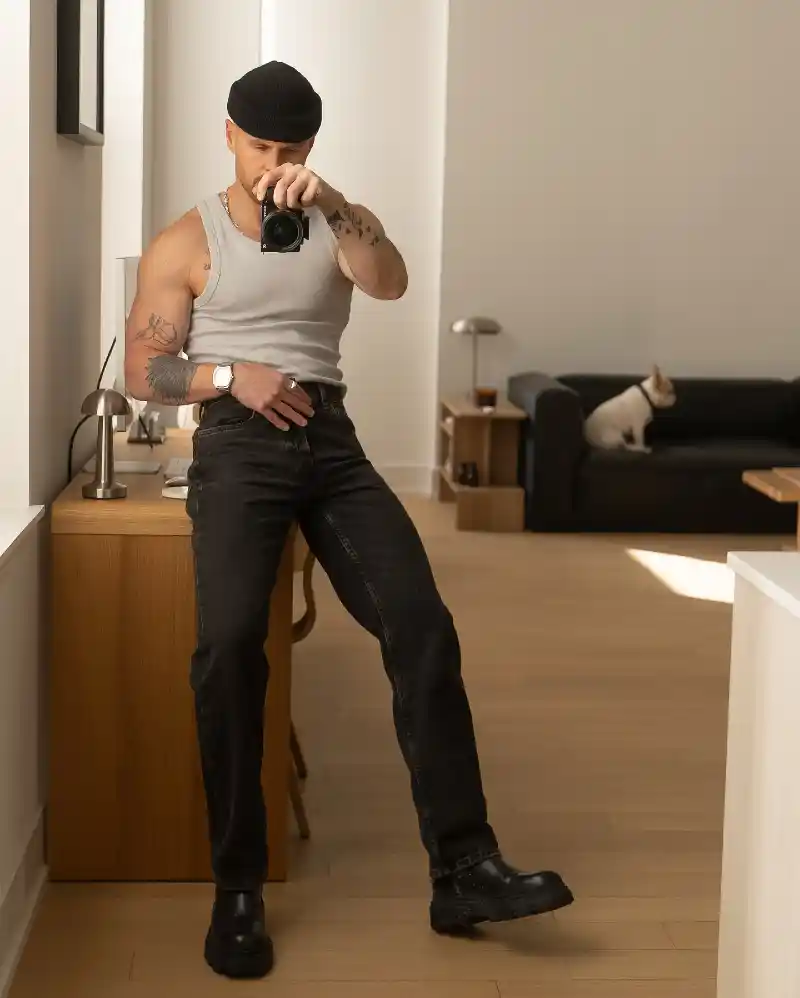 Gray Tank & Black Denim – Modern Monochrome Streetwear
