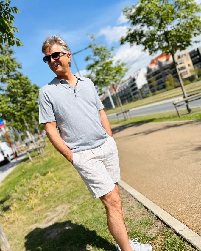 Grey Textured Knit and Striped Relaxed Shorts Resort Wear - Executing Clean Summer Classics
