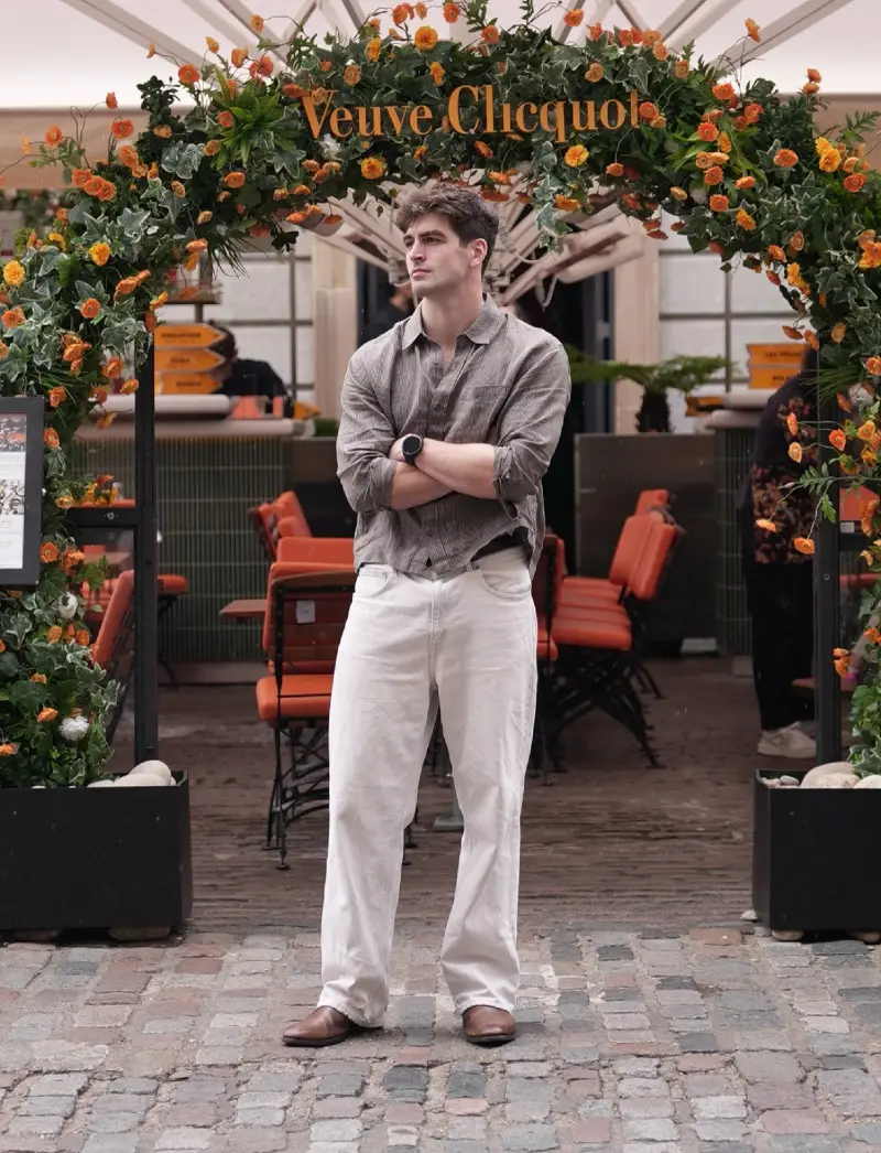 Grey Textured Overshirt with Relaxed White Jeans