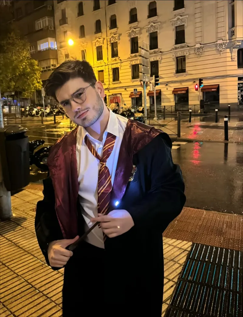 Gryffindor Robe with Crisp White Shirt and Loosened Crest Tie