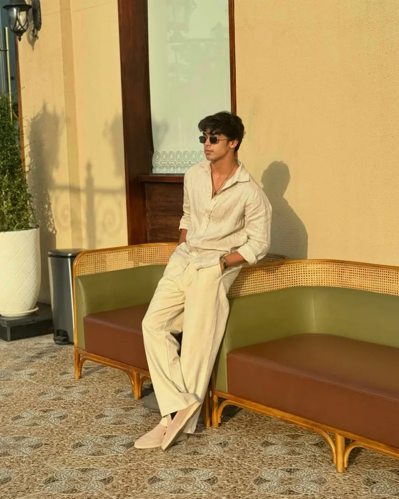 Light Beige Linen Shirt with Cream Relaxed Trousers and Suede Loafers