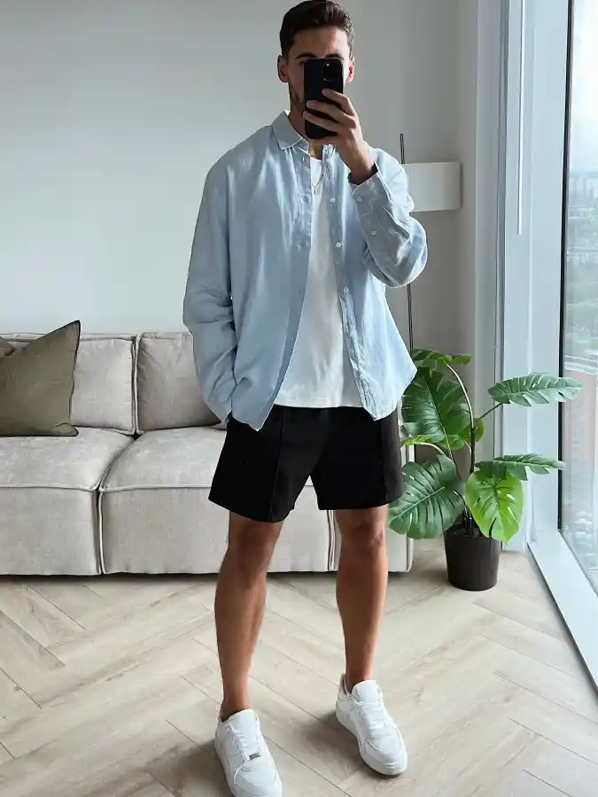 Light Blue Linen Layering - Essential Summer Urban Minimalist