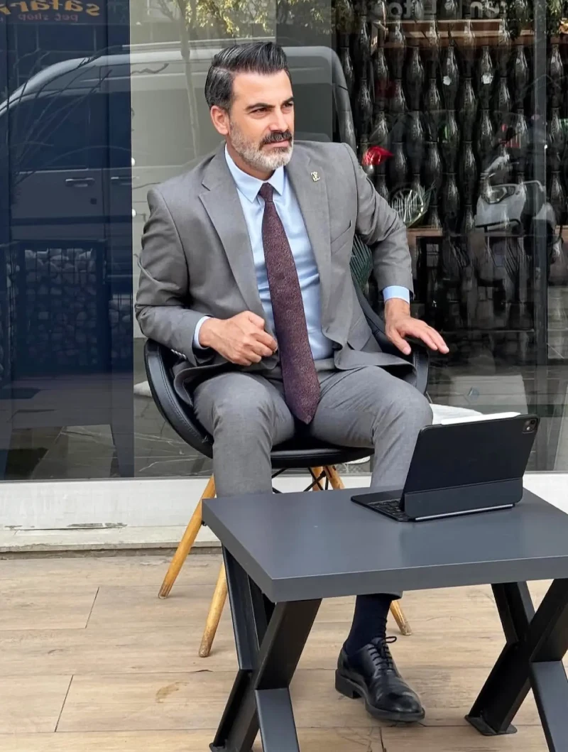 Light Grey Suit with Pale Blue Shirt and Textured Tie