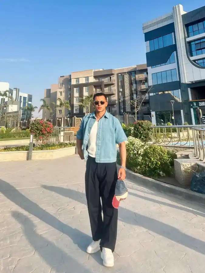 Light Wash Denim Shirt and Pleated Trousers - Elevating Campus Casual