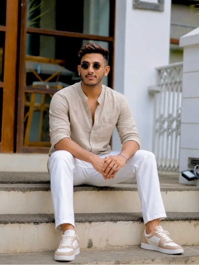 Light-Washed Oatmeal Shirt and Clean White Trousers - Effortless City Comfort