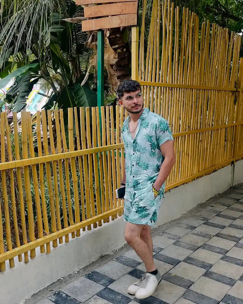 Matching Mint Green Tropical Print Shirt and Shorts Set