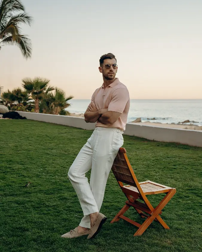Mediterranean Peach and Crisp White Relaxed Fit - Resort Wear Elegance