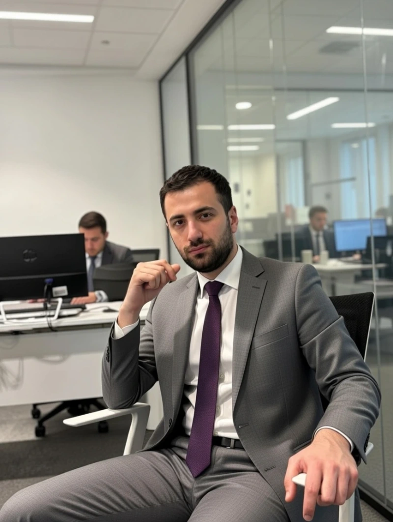 Medium Grey Suit with White Shirt and Plum Tie