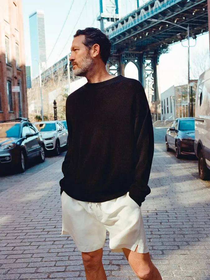 Minimalist Monochrome Relaxed Weekend Knitwear - Elevating Men's Shorts Outfits That Prove Shorts Can Look Actually Stylish