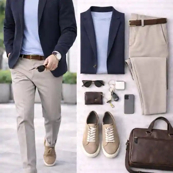 Navy Blazer and Stone Chinos — Redefining Smart-Casual Versatility