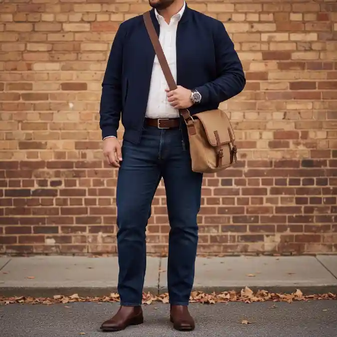 Navy Bomber and Earthy Leather - Smart Casual for the Tall Frame