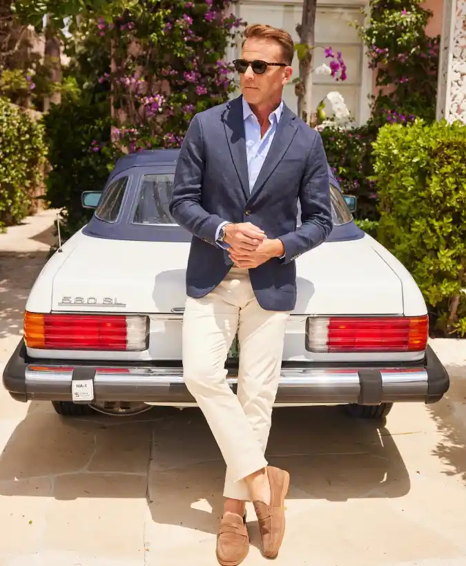 Navy Linen Blazer and Cream Chinos — Modern Resort Casual