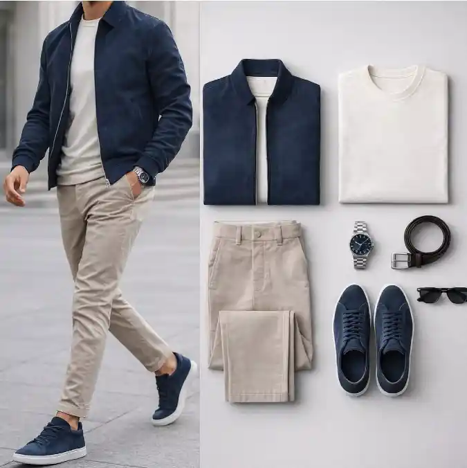 Navy Suede & Stone Chinos - Mastering the Hybrid Workspace