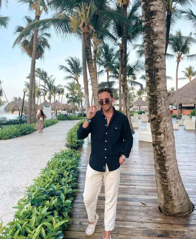 Navy Utility Shirt and Cream Linen Trousers - Casual Resort Wear
