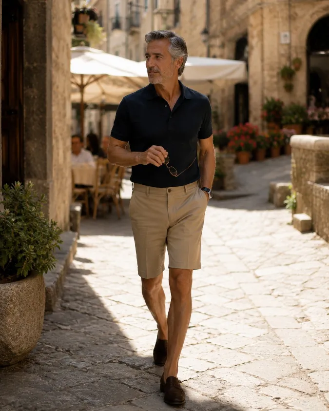 Navy and Khaki Relaxed-Fit Summer Separates - Elevating Men's Shorts Outfits