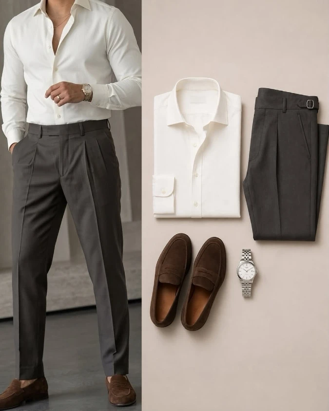 Off-White and Charcoal Gurkha Trousers - Reimagining Warm-Weather Business Casual