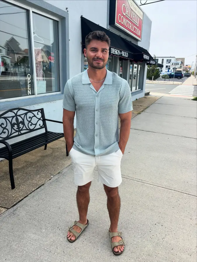 Pastel Blue Relaxed Knitwear & Shorts - Proving Shorts Can Look Actually Stylish