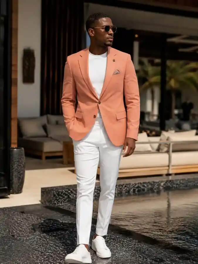Peach-Hued Tailoring - Elevating Summer Guest Attire