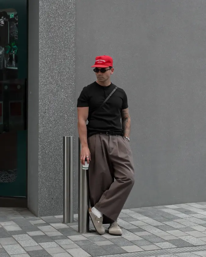 Relaxed Earth-Tone Pleats and Spiced Red - Weekend Casual Redefining [Summer Brunch Outfits for Men That Are Smart-Casual Perfection]